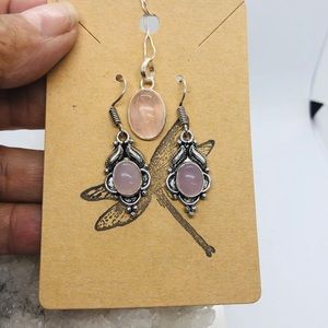 Rose Quartz Pendant Set 925 Sterling Silver